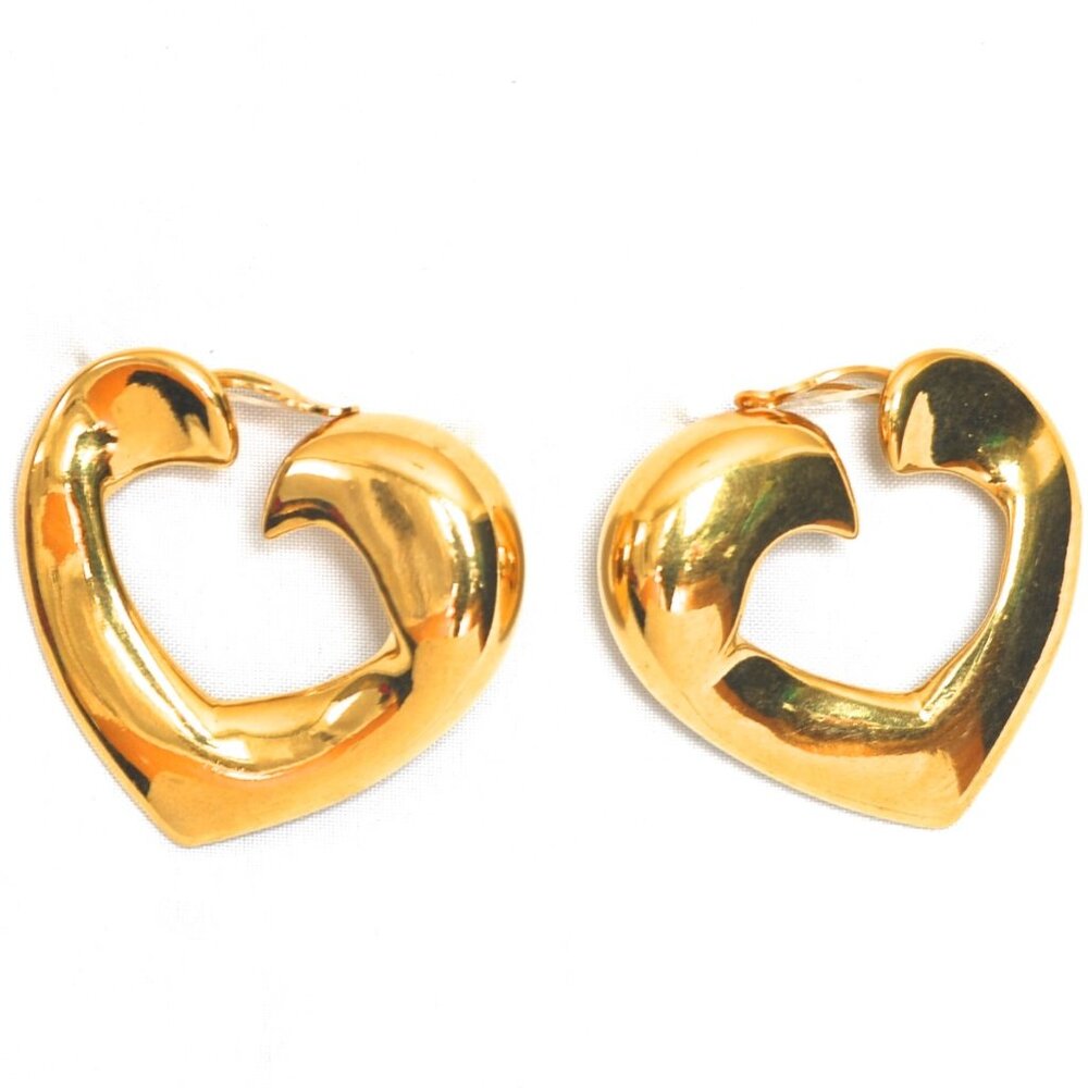 Yves Saint Laurent Large Gold Tone Open Heart Earrings - Signed